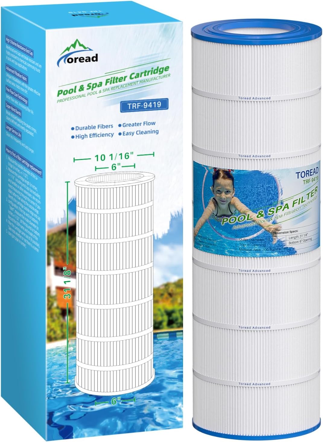 TOREAD Pool Filter Replaces Pentair Clean and Clear 200, CC200, PAP200-4, PAP200, C-9419, FC-0688, Ultral-C5, PP-C5, R173217, 59054400, Aladdin 29902, Baleen AK-8005, 1 Pack