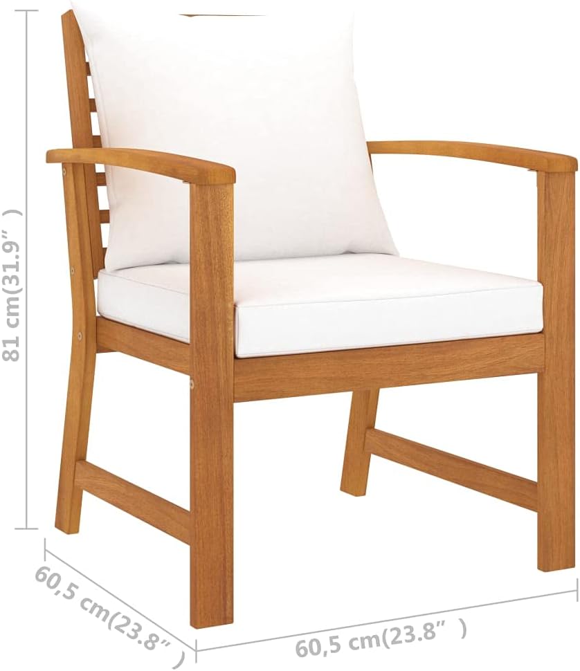 [We Ship â€‹Quickly] Garden Chairs 2 pcs with Cream Cushion, Wooden Outdoor Chair, Firepit Chairs, Single Armchair, for Camping Pool [We Ship â€‹Quickly] Beach Deck, Solid Acacia Wood