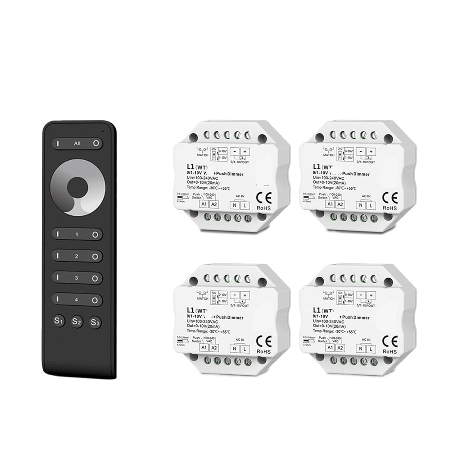0/1-10V LED Dimmer AC Push Button Switch 110V 220V(4xL1(WT) RS1)