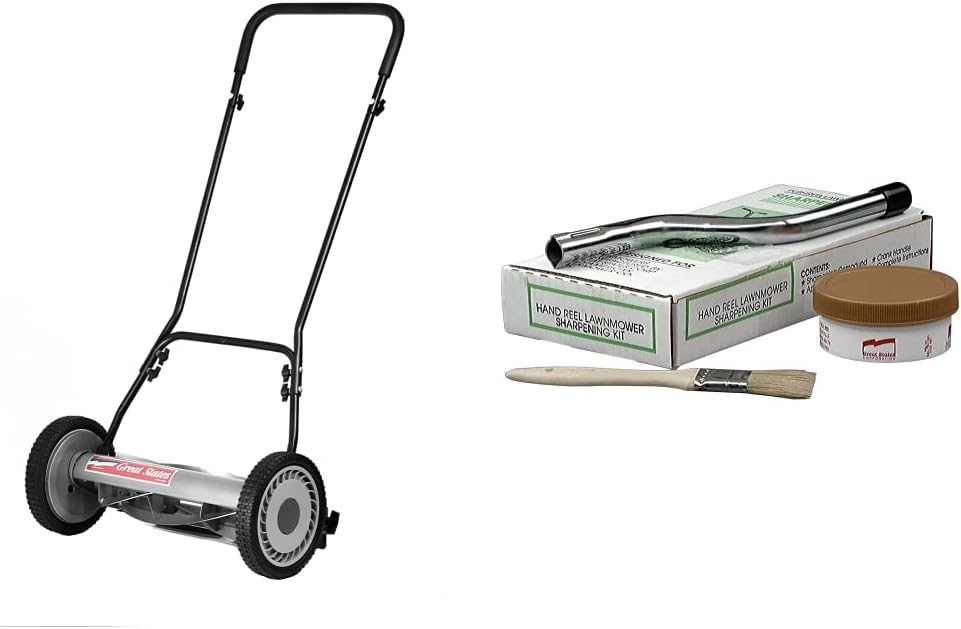 Great States 815-18 18-Inch 5-Blade Push Reel Lawn Mower, 18-Inch, 5-Blade, Grey & American Lawn Mower Company SK-1 Reel Lawn Mower Sharpening Kit