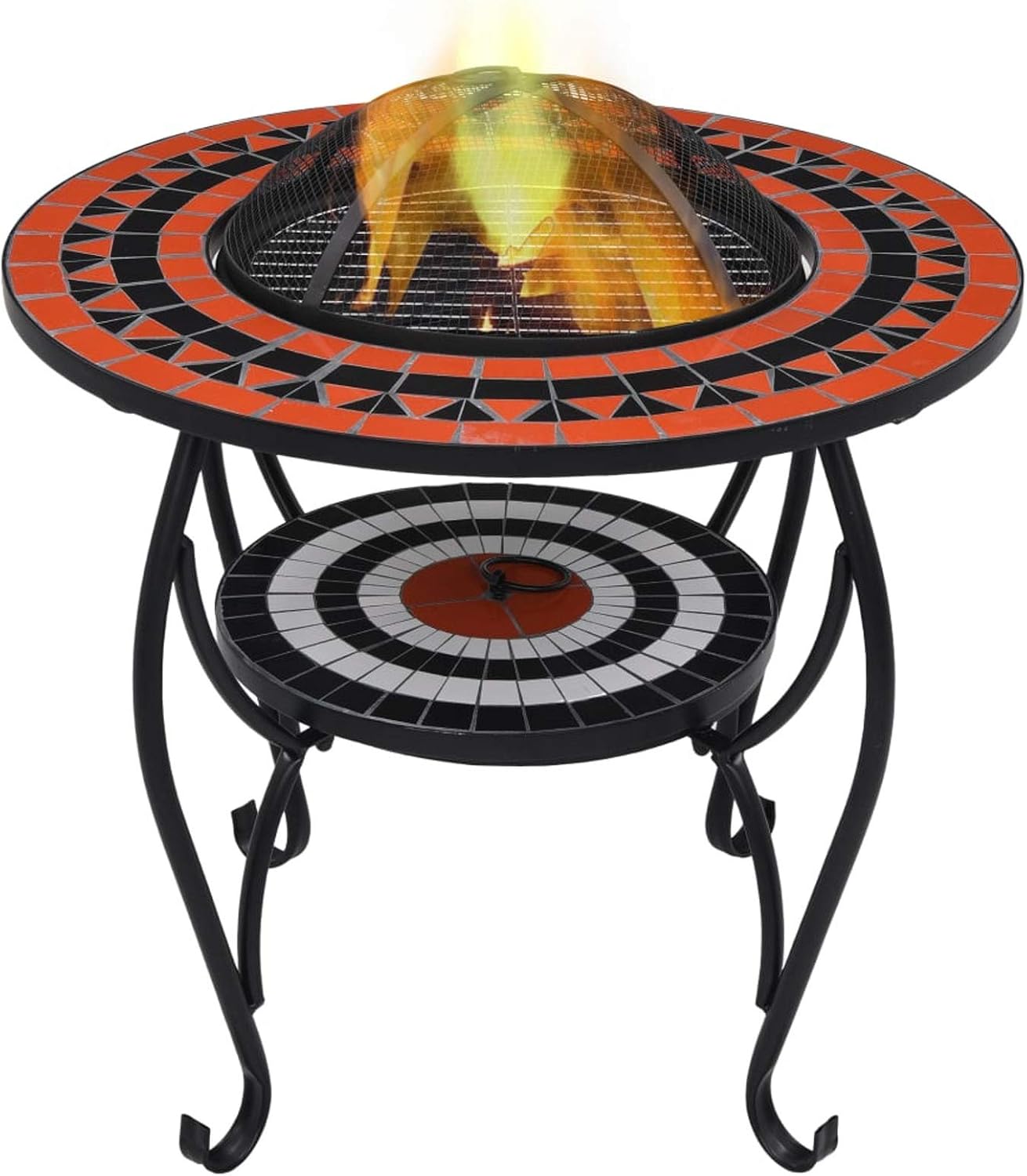 Ceramic Fire Pit Table, 26.8 Inch Steel and Terracotta, Round Mosaic Surface for Outdoor Garden Patio Warmth and Barbecue