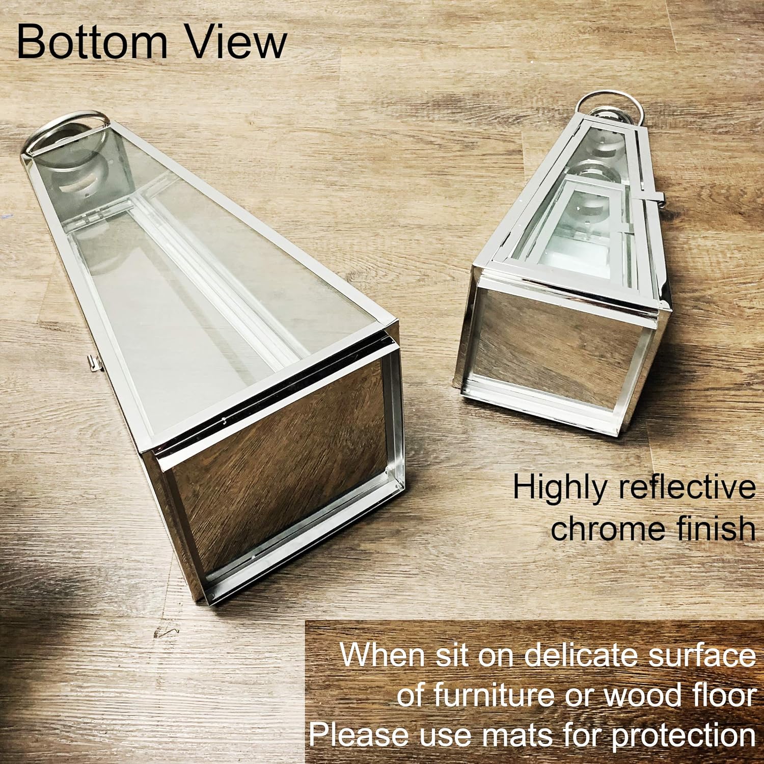 Allgala 3-PC Lantern Set 24 Inch Jumbo Deluxe Modern Indoor/Outdoor Candle Lantern Set Gold Stainless Steel Tapered Trapezoid Frame with Tempered Glass for Garden Patio Fireplace Wedding