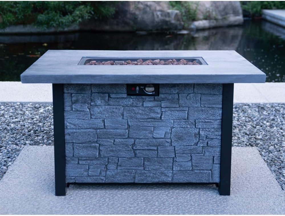 44 Inch Outdoor Propane Gas Fire Pit Table with 50000 BTU Heat Output for Patio Garden Backyard - Cultured Stone Finish
