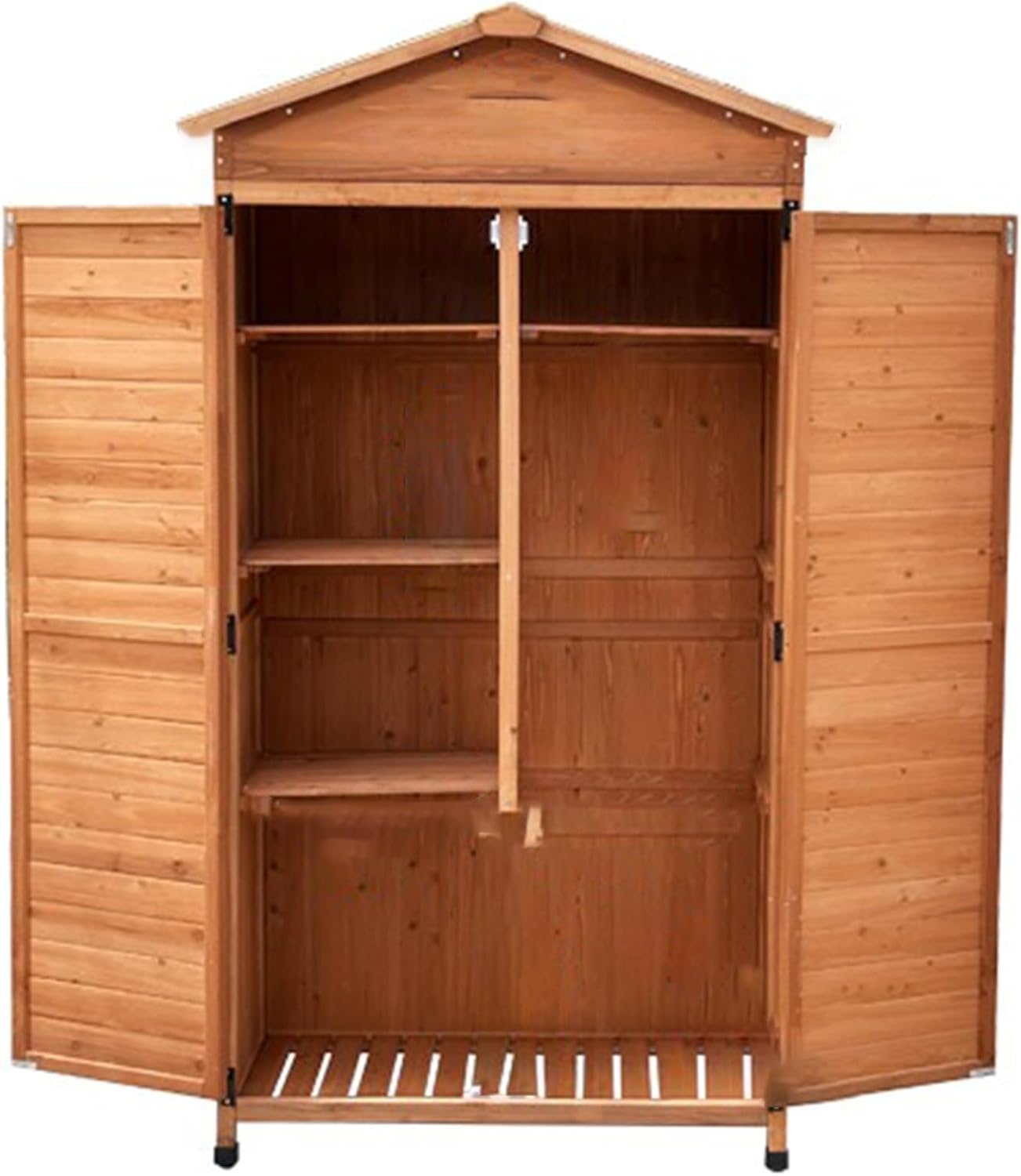 Wooden Tool Storage Shed, Garden Storage Cabinet, Fir Wood Garden Storage Cabinet Outside Vertical Unit Tool Lockers with Shelves, Door, Waterproof Roof (One Color Brown)