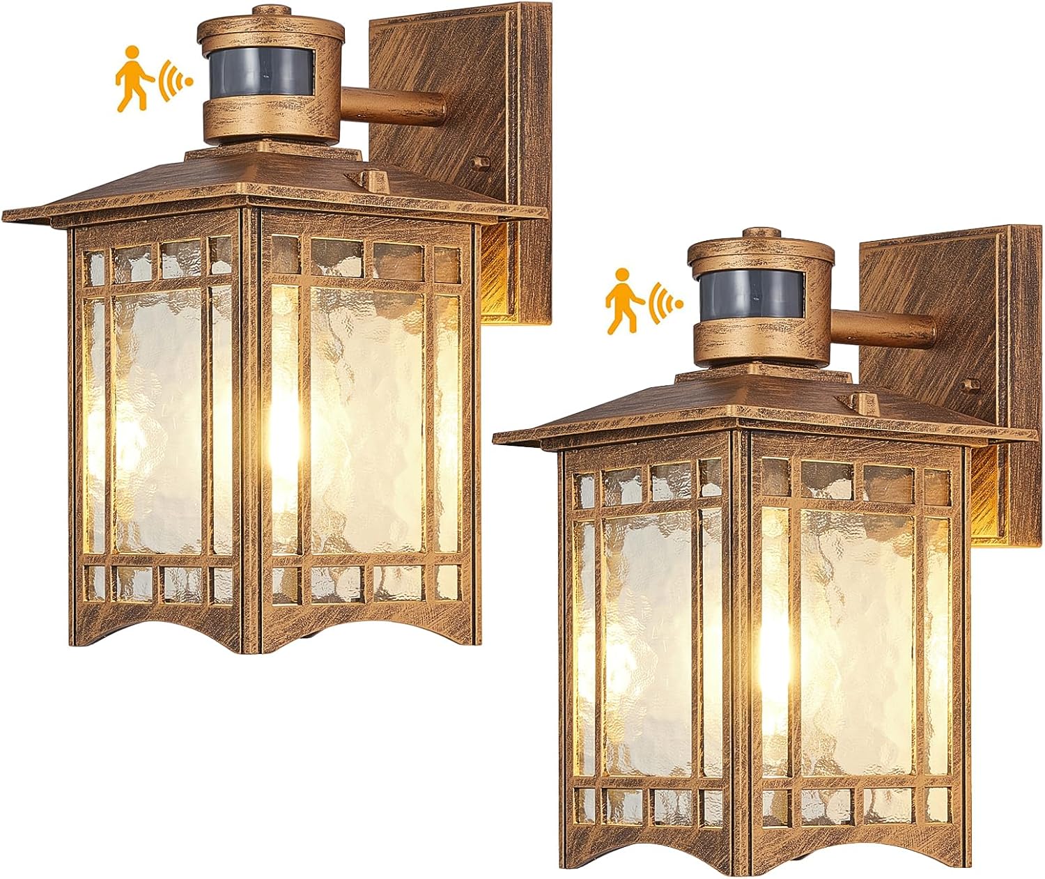 2 Pack Brown Motion Sensor Outdoor Lights Wall Mount - Dusk to Dawn Exterior Light Fixture for Outside House Porch Patio Garage - Waterproof Lantern with Yard Front Motion Detector