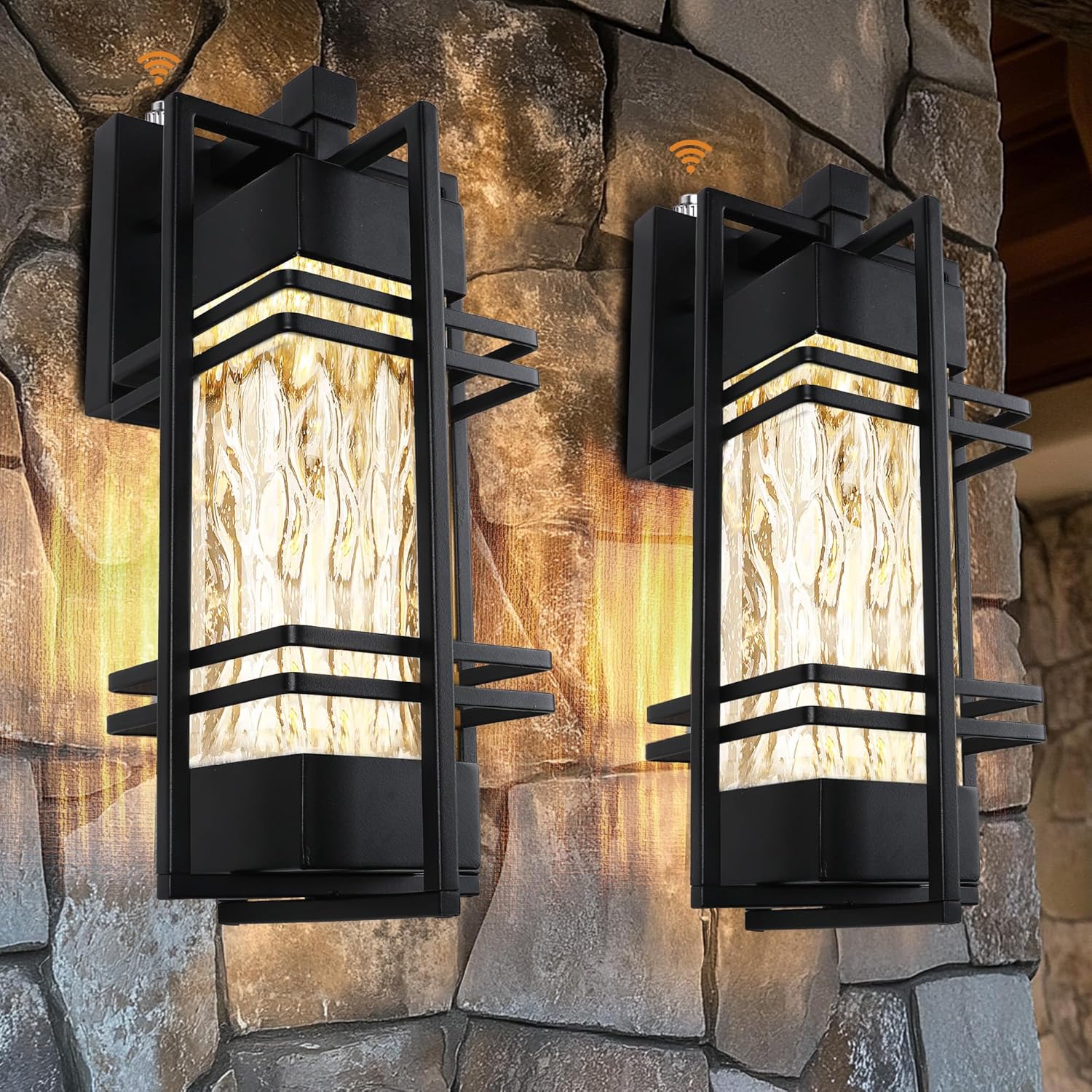 Dusk to Dawn Outdoor Front Porch Light Fixtures Wall Mount,2 Pack Sensor Exterior Lighting Fixtures for House, Waterproof Wall Sconce Lights, Outside Lantern Lamp for Garage, Doorway(Bulb Included)