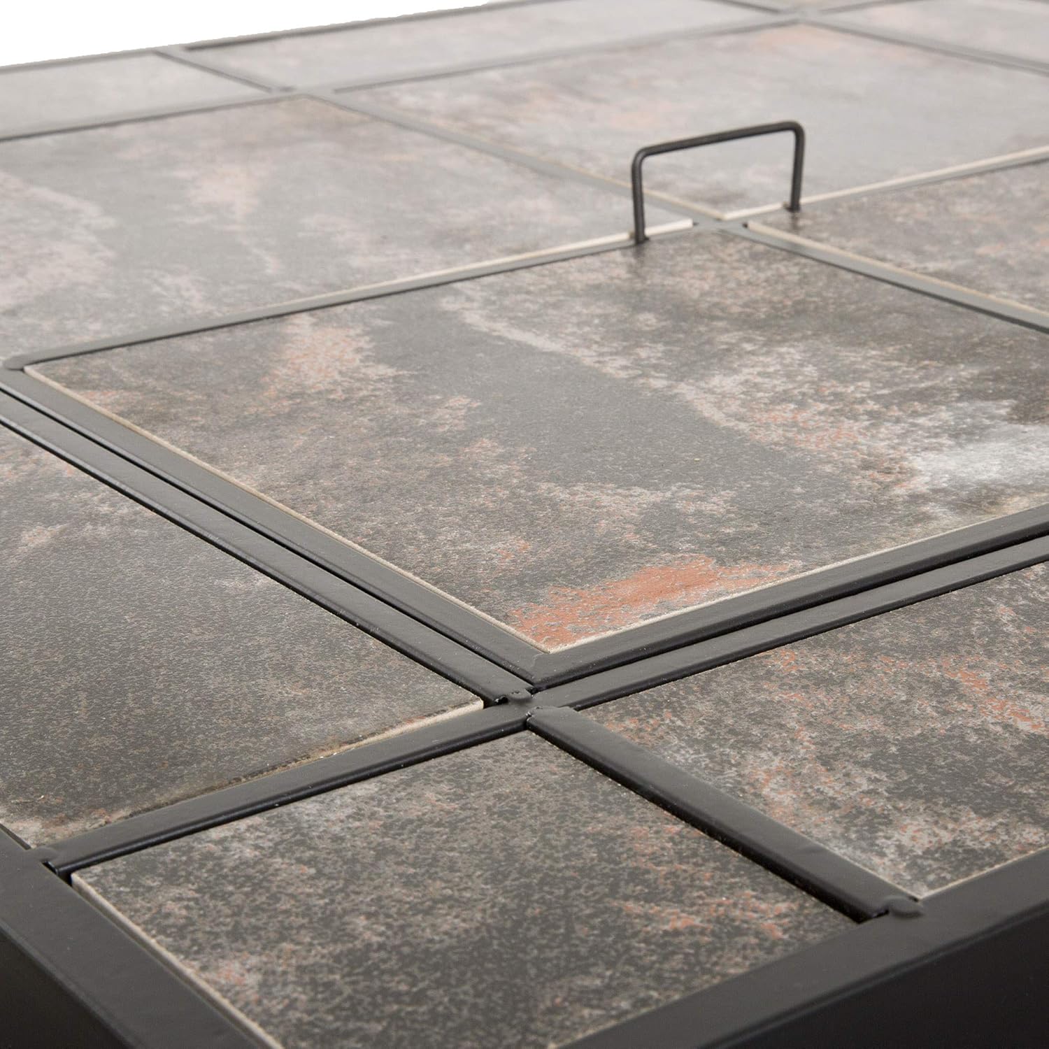 Pure Garden Fire Pit Set, Wood Burning Pit - Includes Screen, Cover and Log Poker - Great for Outdoor and Patio, 30 inch Square Marble Tile Firepit