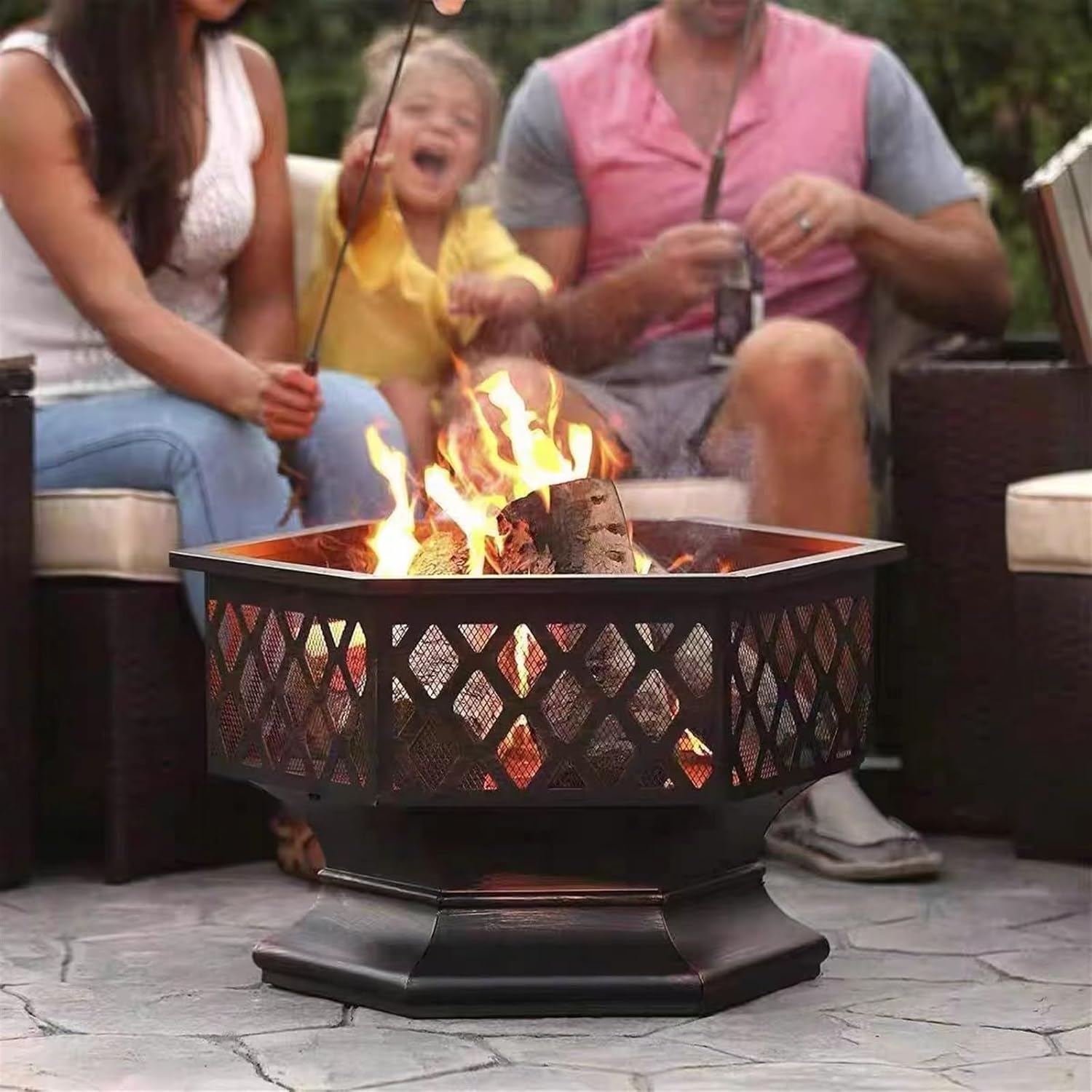 Fire pit with grill Fire Pit with Grill, Large Wood Burning Fire Pit with Cooking Grate, Outdoor Firepit with Fire Poker for Backyard Bonfire Patio Outside Picnic BBQ, Taygate9630