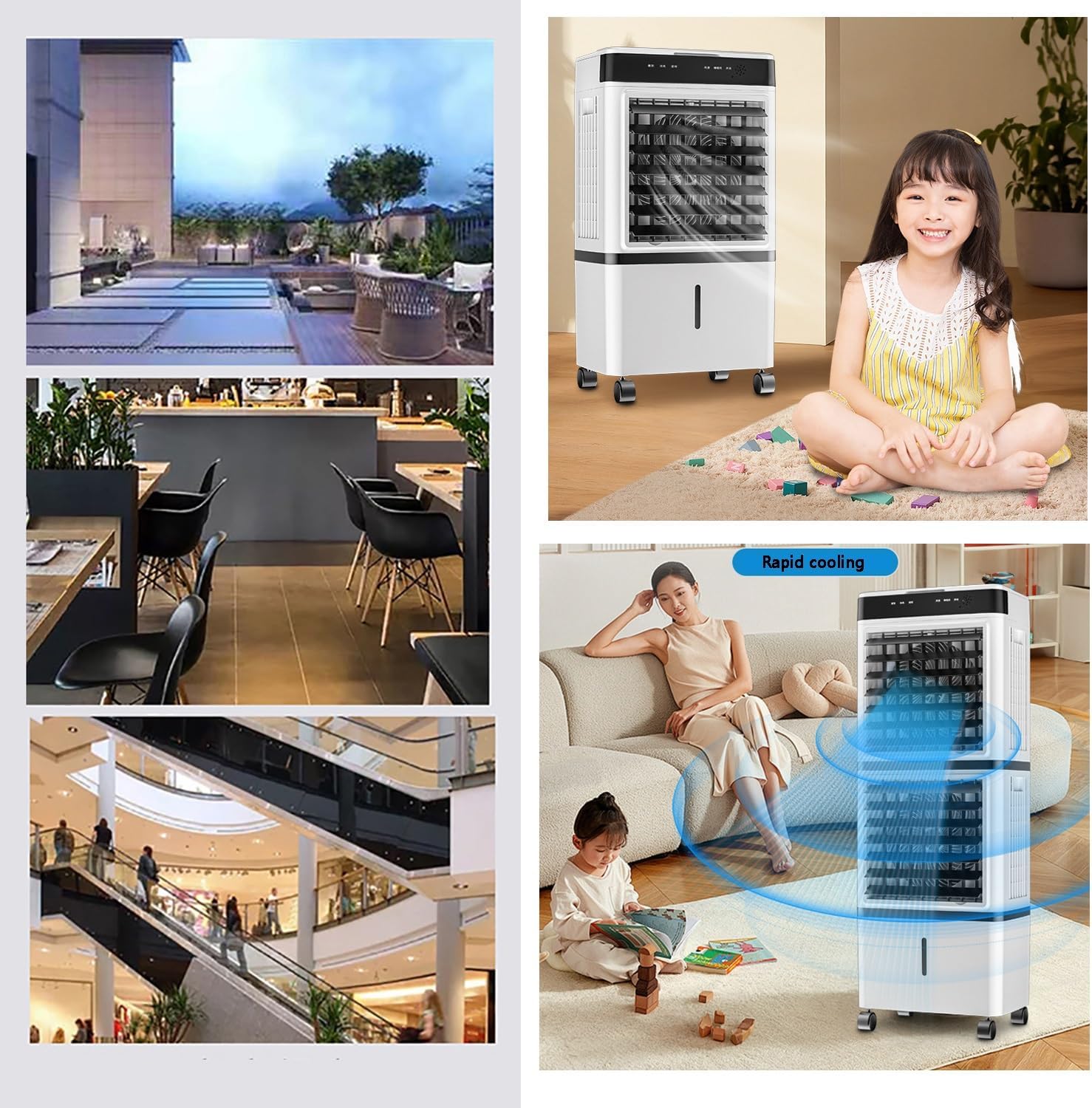 Mobile Air Conditioners, Portable Evaporative Air Cooler, Cooling Fan with Remote,12h Timer,14l Water Tank,3 Speeds, Personal Swamp Cooler for Room Office Garage Indoor Outdoor Use(126cm(49.6in))