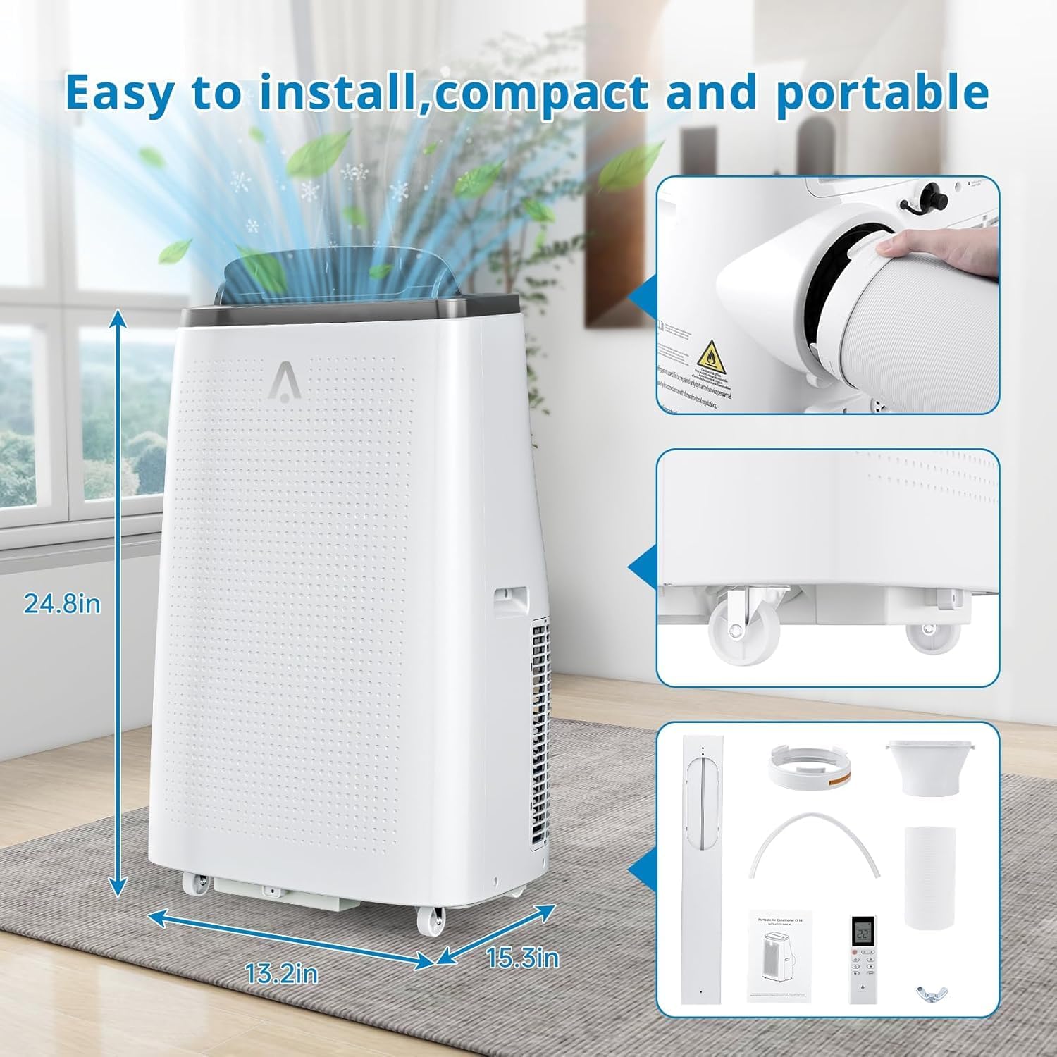 14000 BTU Portable Air Conditioner with Dehumidifier & Fan - 3-in-1 Cooling Unit for Rooms Up to 750 Sq.Ft, 90Pints/Day Dry Mode, 50dB Ultra Quiet, Self-Evaporative, Window Kit Included