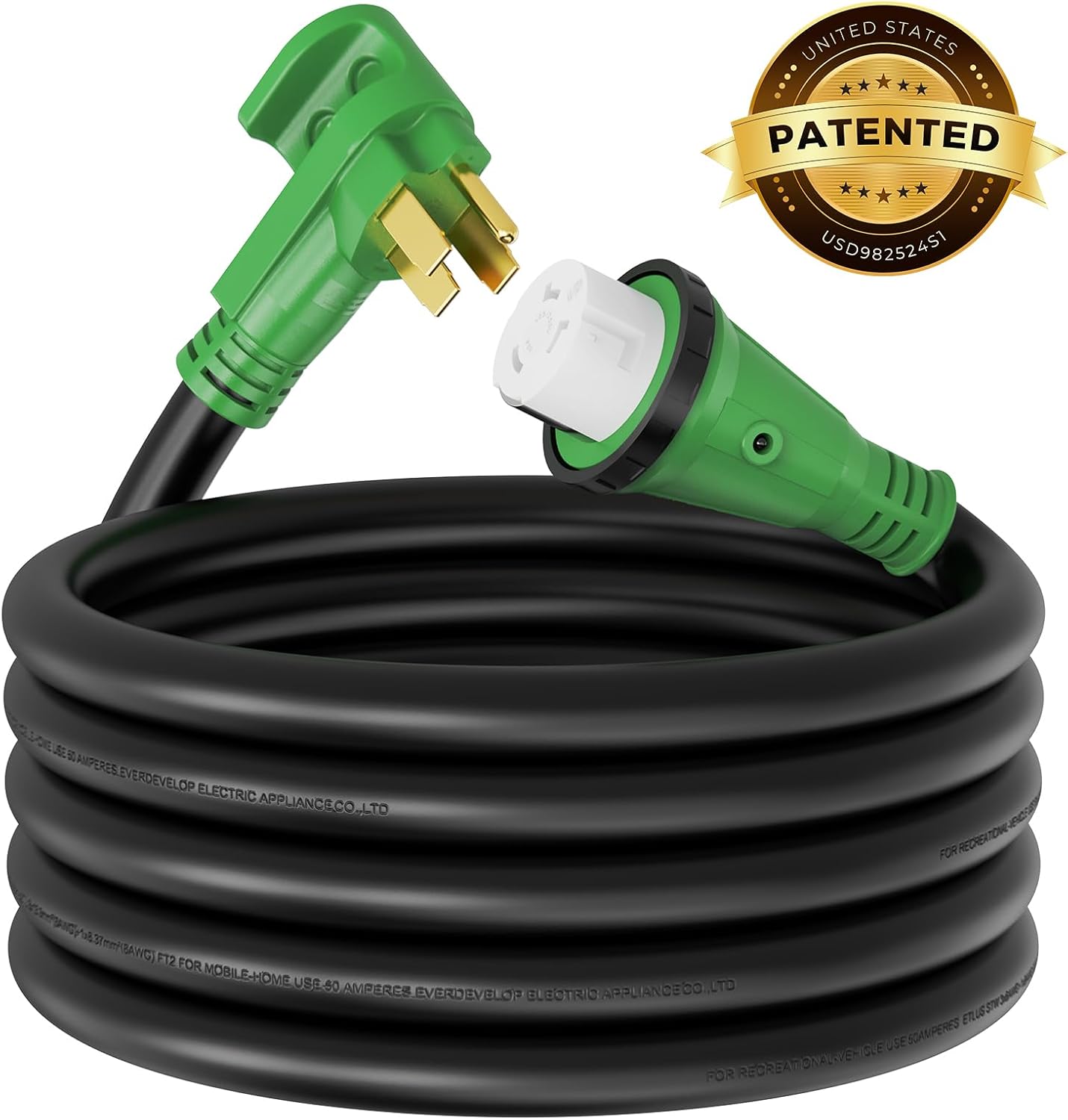 RVMATE 50 Amp 25 Feet RV/Generator Lockable Power Extension Cord, Easy Plug in Handle, 14-50P to SS 2-50R with LED Indicator, ETL Listed