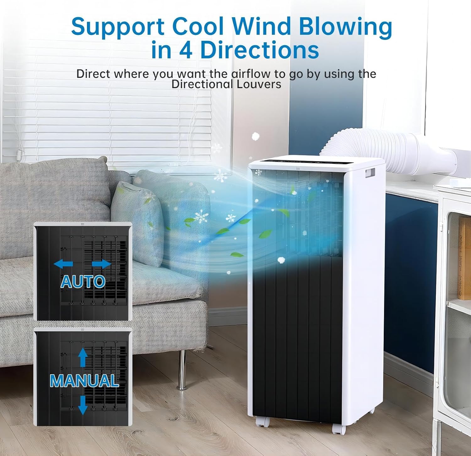 8000BTU Mobile Portable Air Conditioner, Dehumidification, Fan Functions, Temperature Range 16-31℃, Dehumidification Capacity 45L / Day, with Remote Control, Timer, White