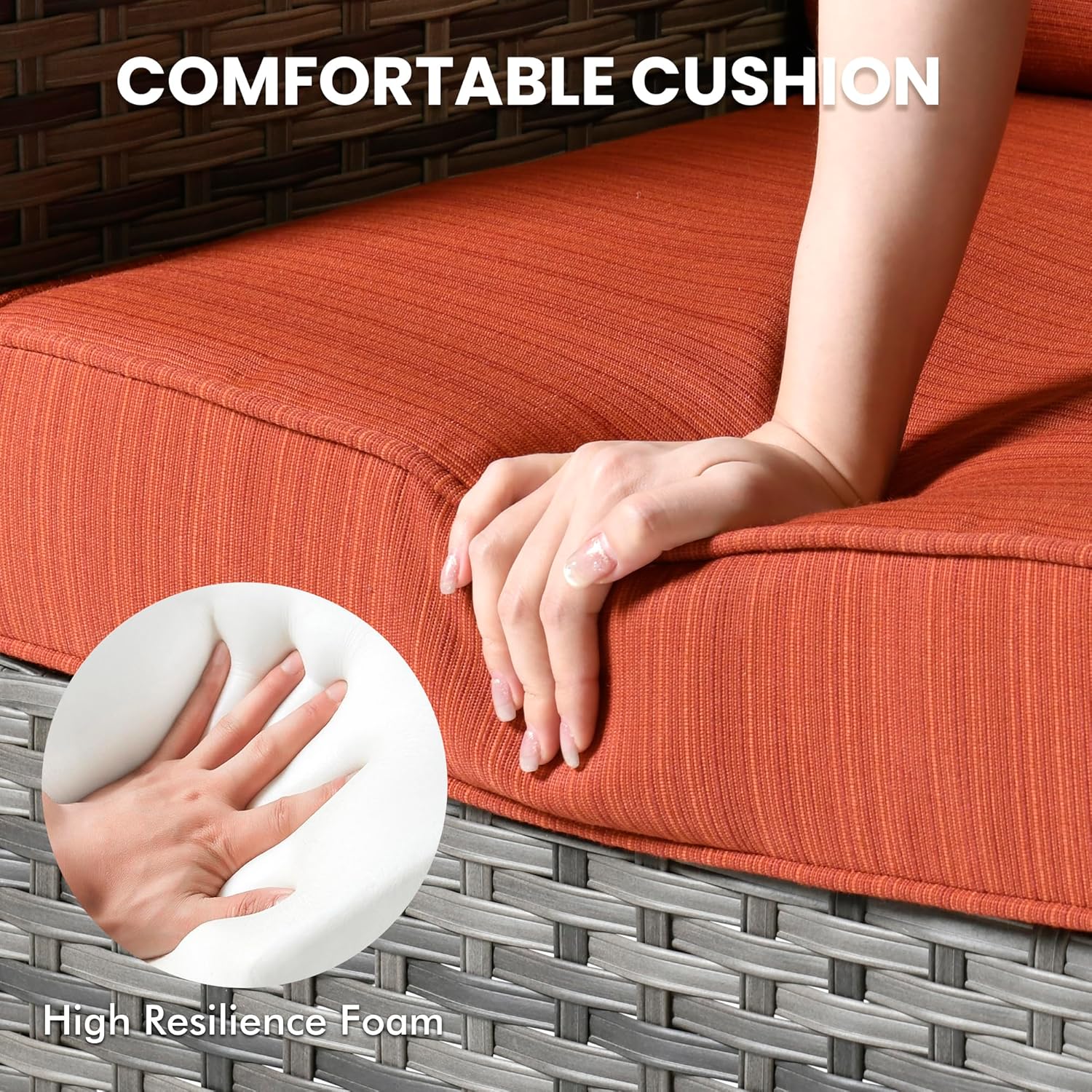 10 PCS Patio Outdoor Furniture Set w/Fire Pit Table,All Weather Wicker Outdoor Seating Sectional Sofa Set,Patio Outside Conversation Sets for Deck Yard Porch,Orange Red