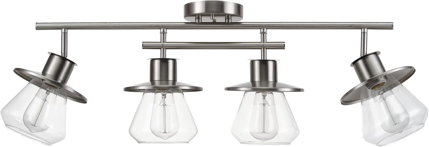 GLOBE Electric 57504 4-Light Track Lighting, Brushed Nickel, Center Bar Detail, Clear Glass Shades