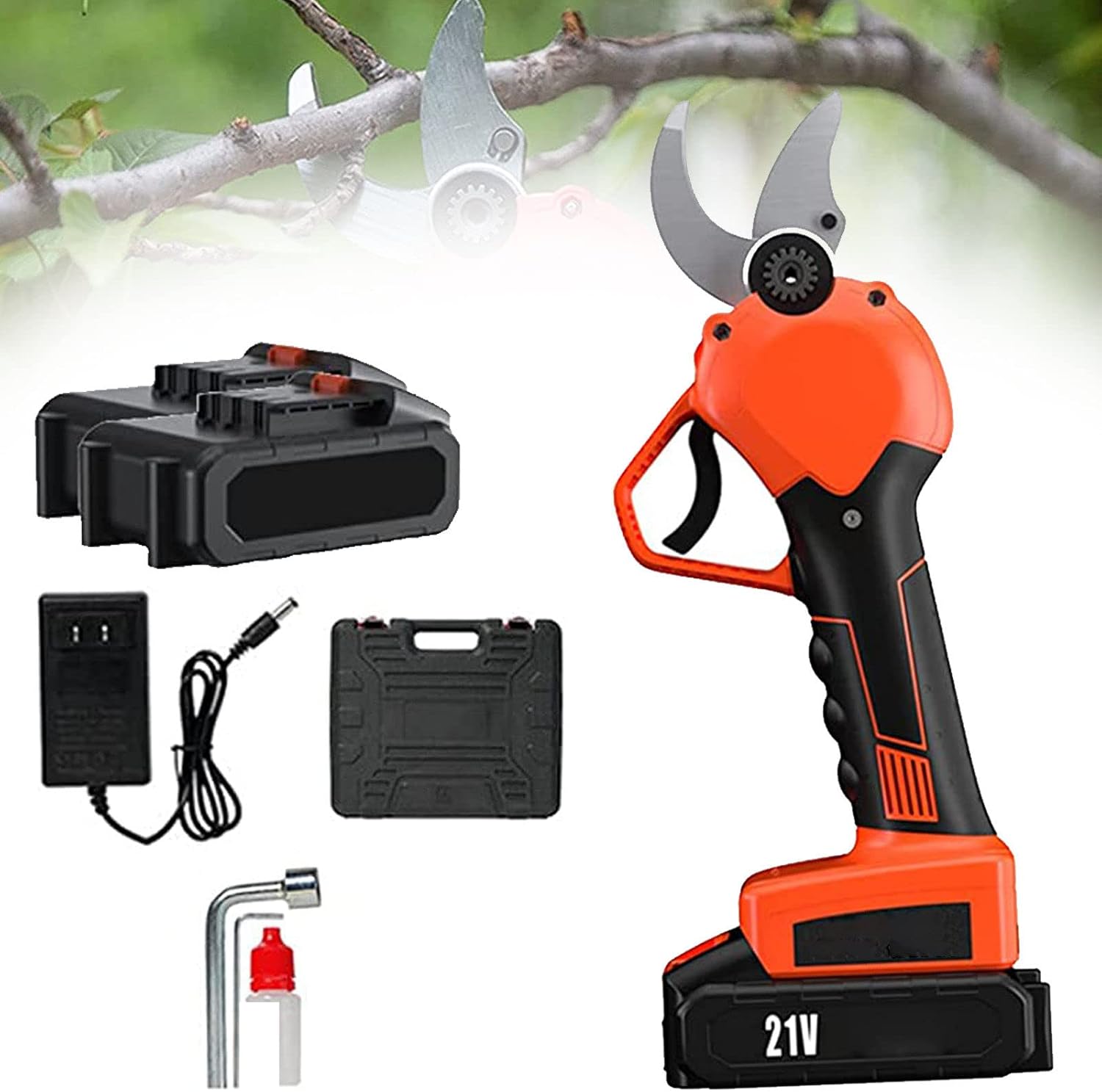 Professional Cordless Electric Pruning Shears, Battery Powered Garden Tree Trimmer,30mm Cutting Diameter,for Hedge, Tree, Fruit, Bush, Orchard,2*Battery