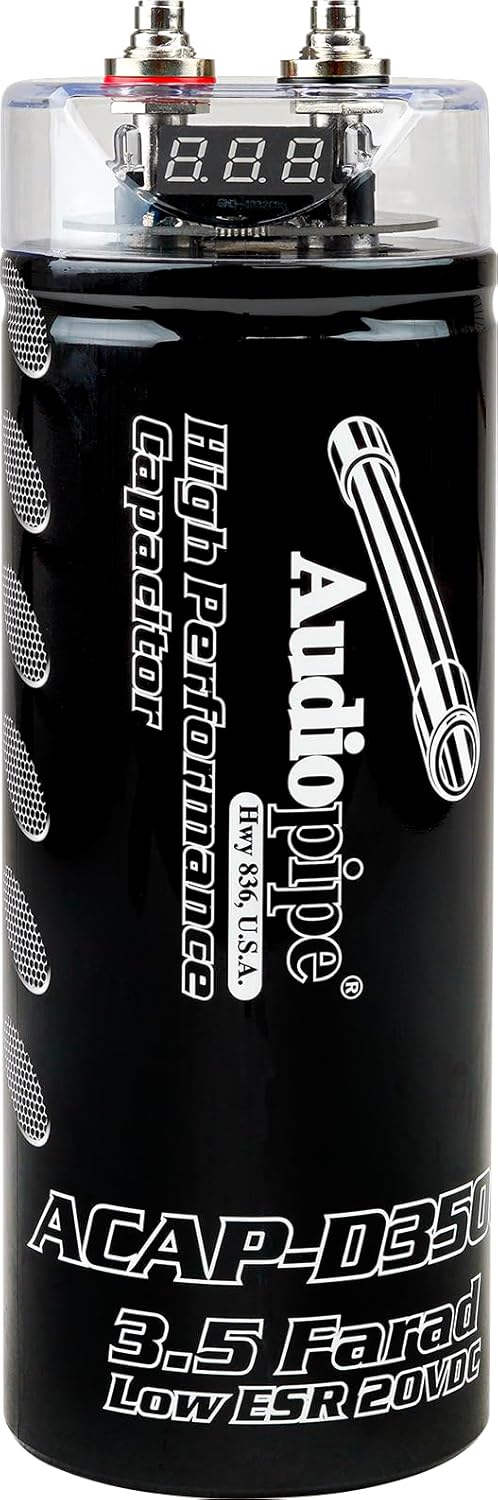 Audiopipe ACAP-D3500 Car Audio 24 Volt Surge Power 3.5 Farad Capacitor Kit for Car Stereo Amplifier with Digital Display and Electronic Protection, Black (3.5 Farad)