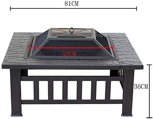 Garden Fire Pit Portable Grill Barbecue Rack 32in Metal Square Firepit Outdoor Fire Pit Wood Burning Backyard Patio Garden Beaches Camping Picnic with Cover BBQ Cooking for Camping Backyard