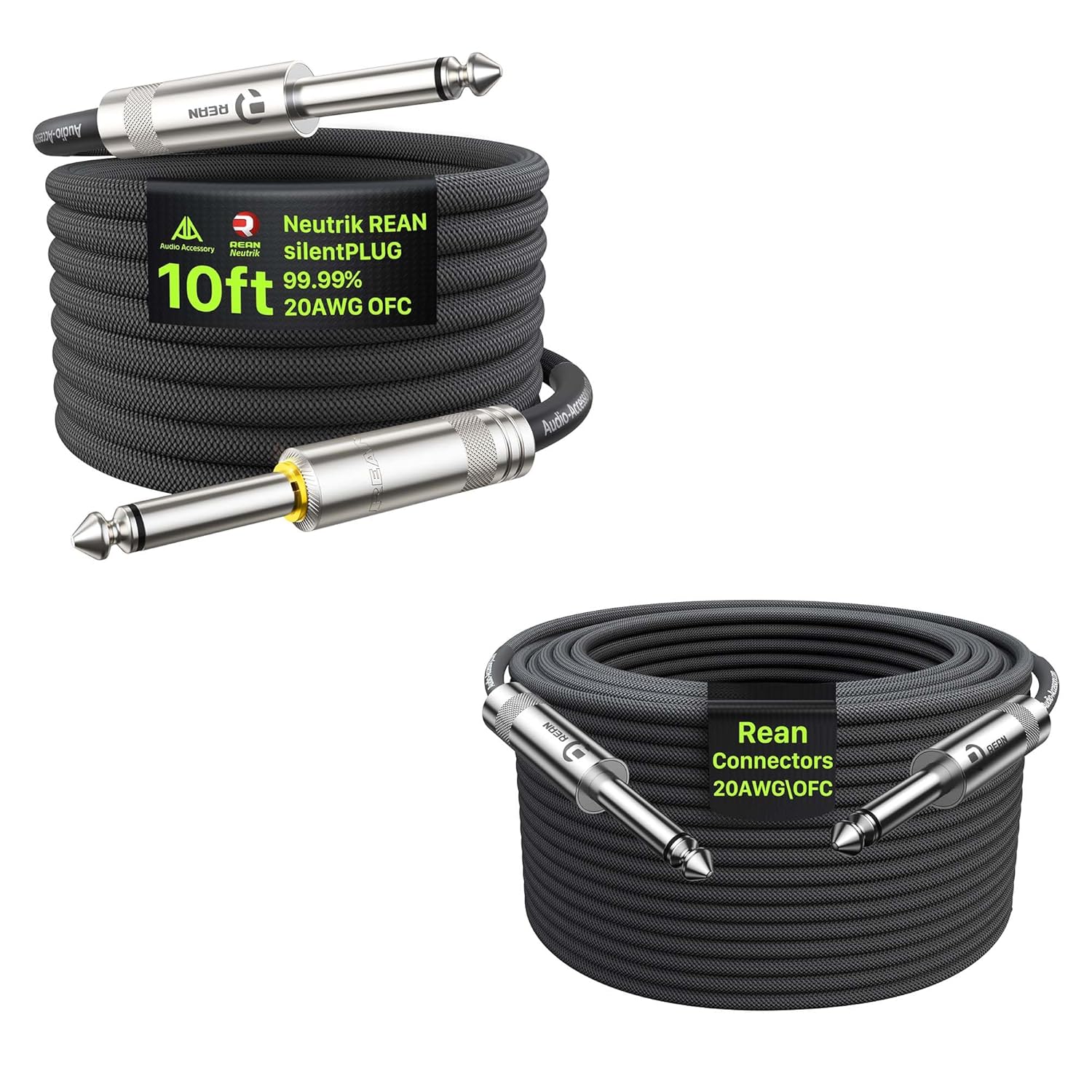 Silent Guitar Cable 10 ft 1 Pack with Guitar Cable 100 ft 1 Pack