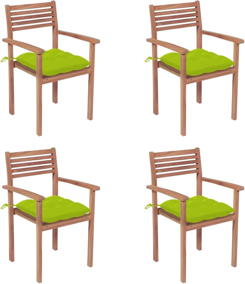 Patio Chairs 4 pcs with Bright Green Cushions Solid Teak Wood,Sturdy Teak Patio Chairs with Green Cushions for Outdoor Comfort Outdoor Furniture, Outdoor Chairs