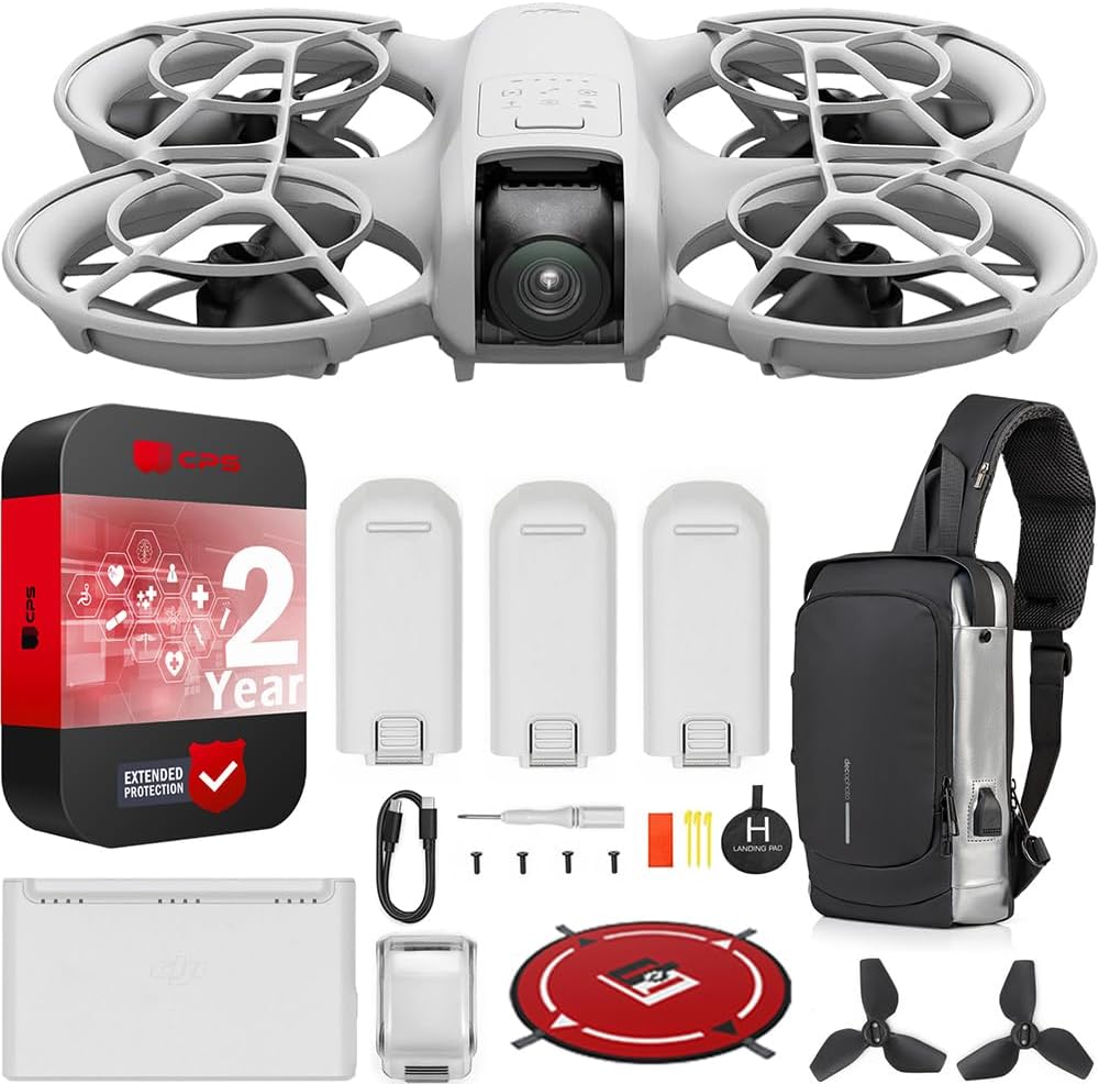 DJI Neo Drone 4K UHD Mini Quadcopter with 3 Battery Combo for Adults, 135g, Self Flying that Follows You, Palm Takeoff, AI Subject Tracking, QuickShots, Controller-Free Bundle w/Deco Gear Accessories
