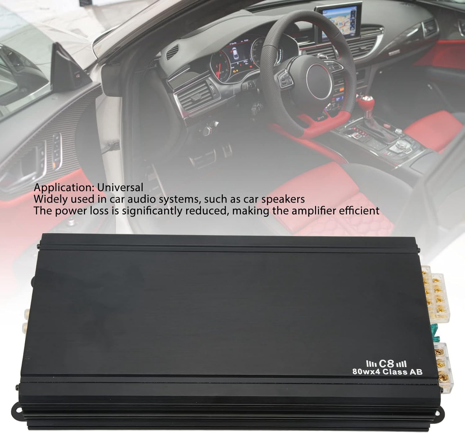 Car Amplifier, 4 Channel Car Audio Amp Class AB 80W 4 Ohm 12V, Stereo Power Amplifier Module for Vehicle Sound System, Subwoofer Amp for Car Van SUV Truck Boat Audio