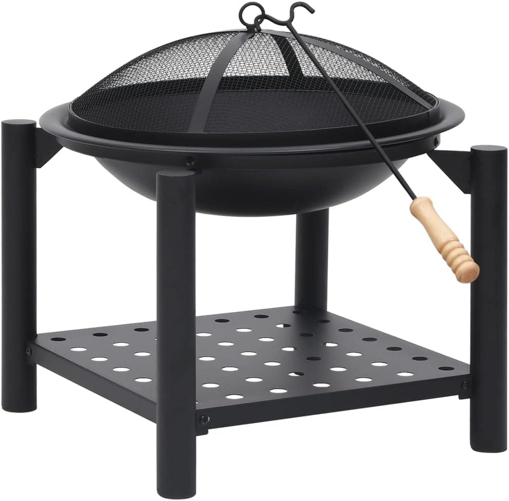 Outdoor Fire Pit Bowl Outdoor Wood Burning Grill, Fire Pit with Poker 21.3