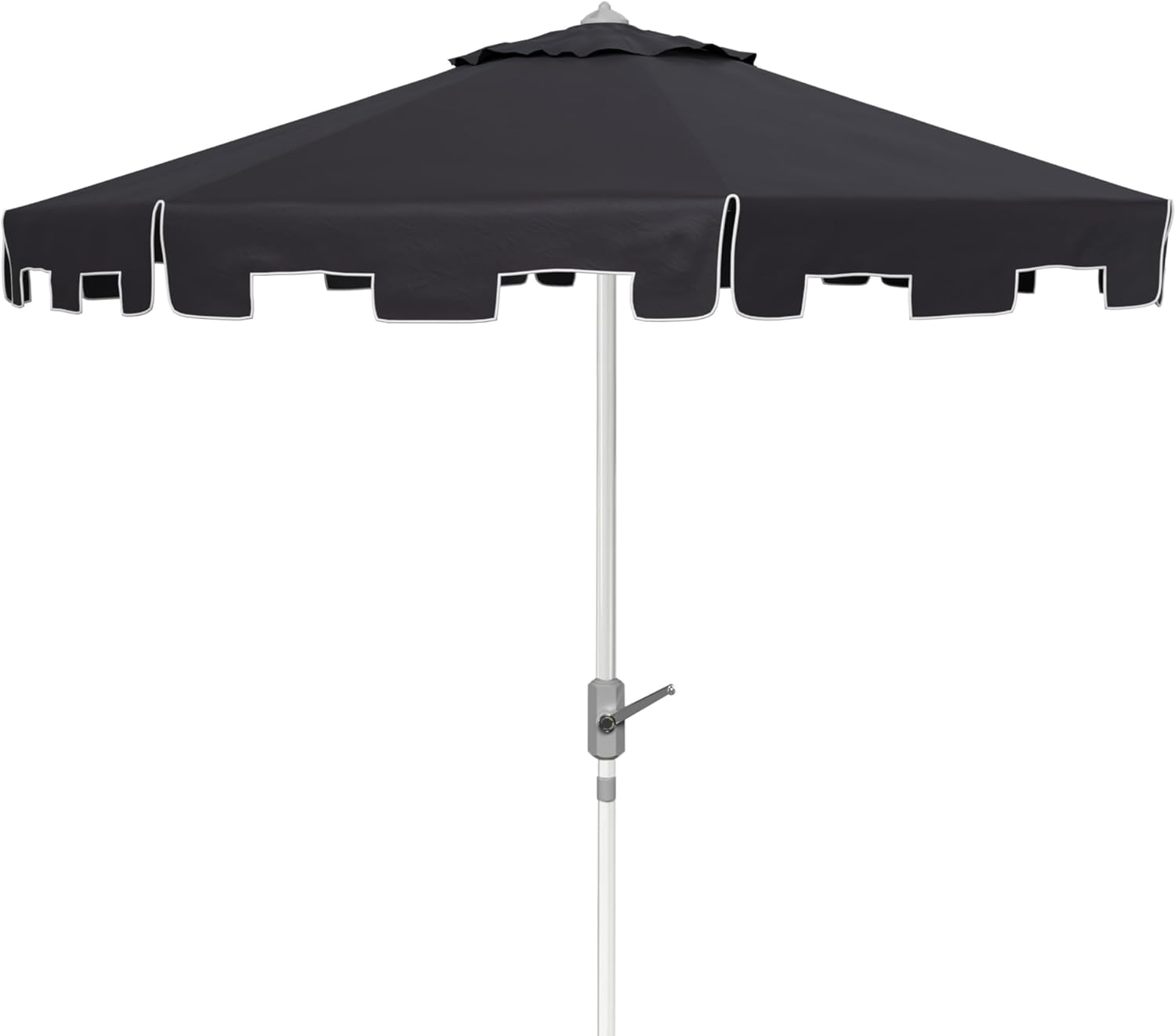 SAFAVIEH 9ft Outdoor Patio Umbrella, Round, Zimmerman Collection, Black & White Trim, Button Tilt, UV Resistant for Deck, Backyard, Poolside (PAT8000M)