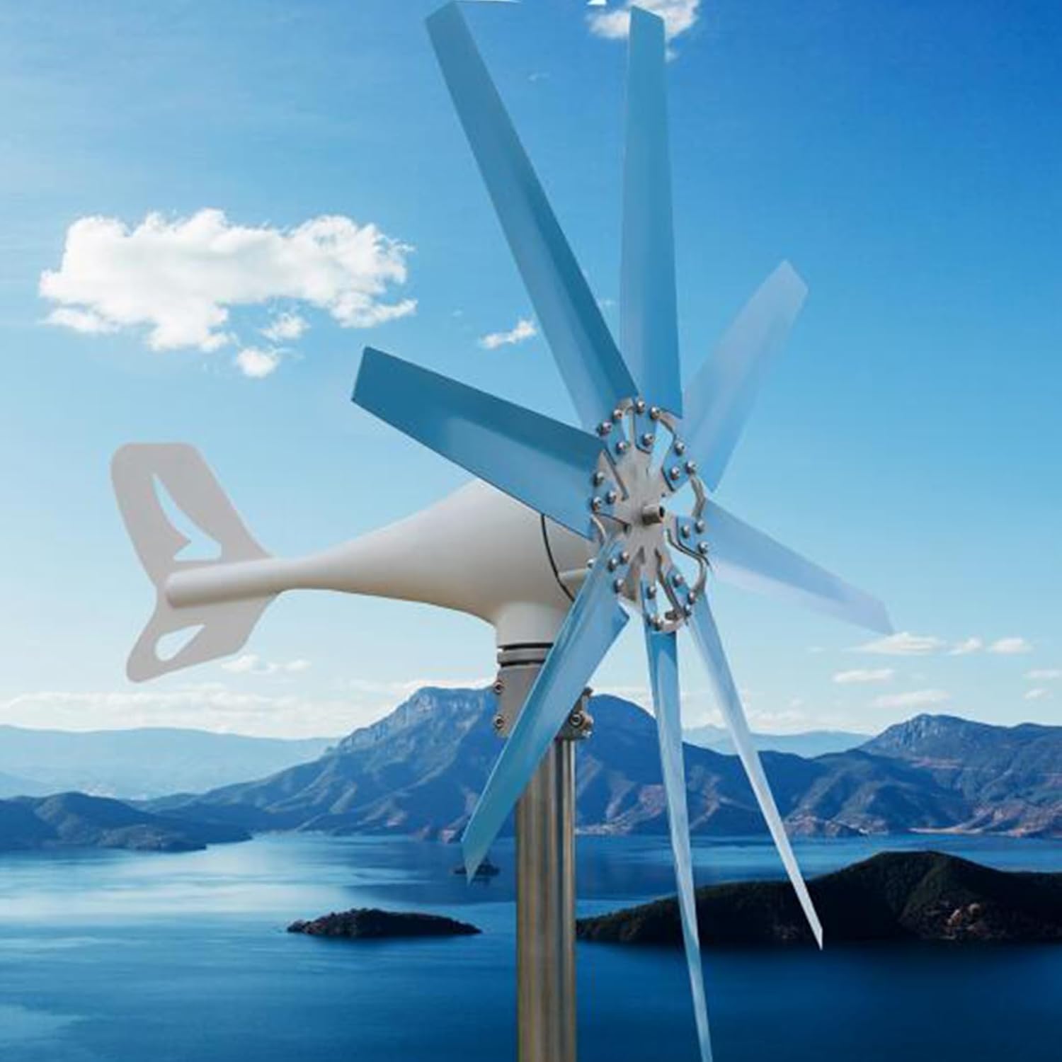 3000W Hybrid Wind Turbine Generator 8 Blades Wind Generator Kit Efficient Renewable Energy Solution, High Performance Wind Power System,for Boats & Terraces