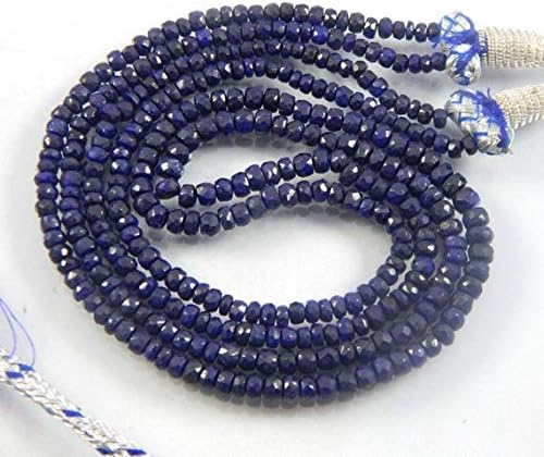 17'' super dark blue sapphires micro faceted rondelle beads necklace 172.75 carat 3-4 mm