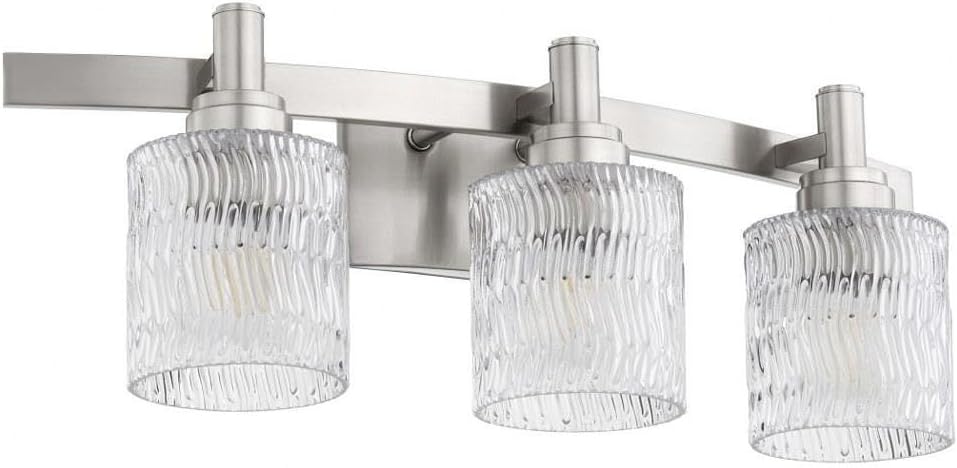Quorum 5184-3-65 Transitional Three Light Vanity from Stadium Collection in Pewter, Nickel, Silver Finish,
