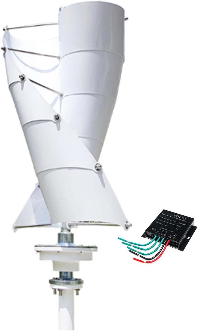 800W Power Generator Spiral Wind Vertical Turbine Generators,12V 24V 48V Home Wind Turbine 10 Blade with Controller for Hybrid Solar Wind System