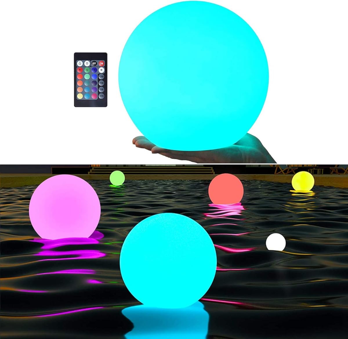 LOFTEK LED Night Light Ball, 8-inch 16 RGB Colors and Dimmable Globe Light with Remote（1P）+ 8-inch 16 RGB Colors LED Floating Pool Light Ball with Remote（1P）