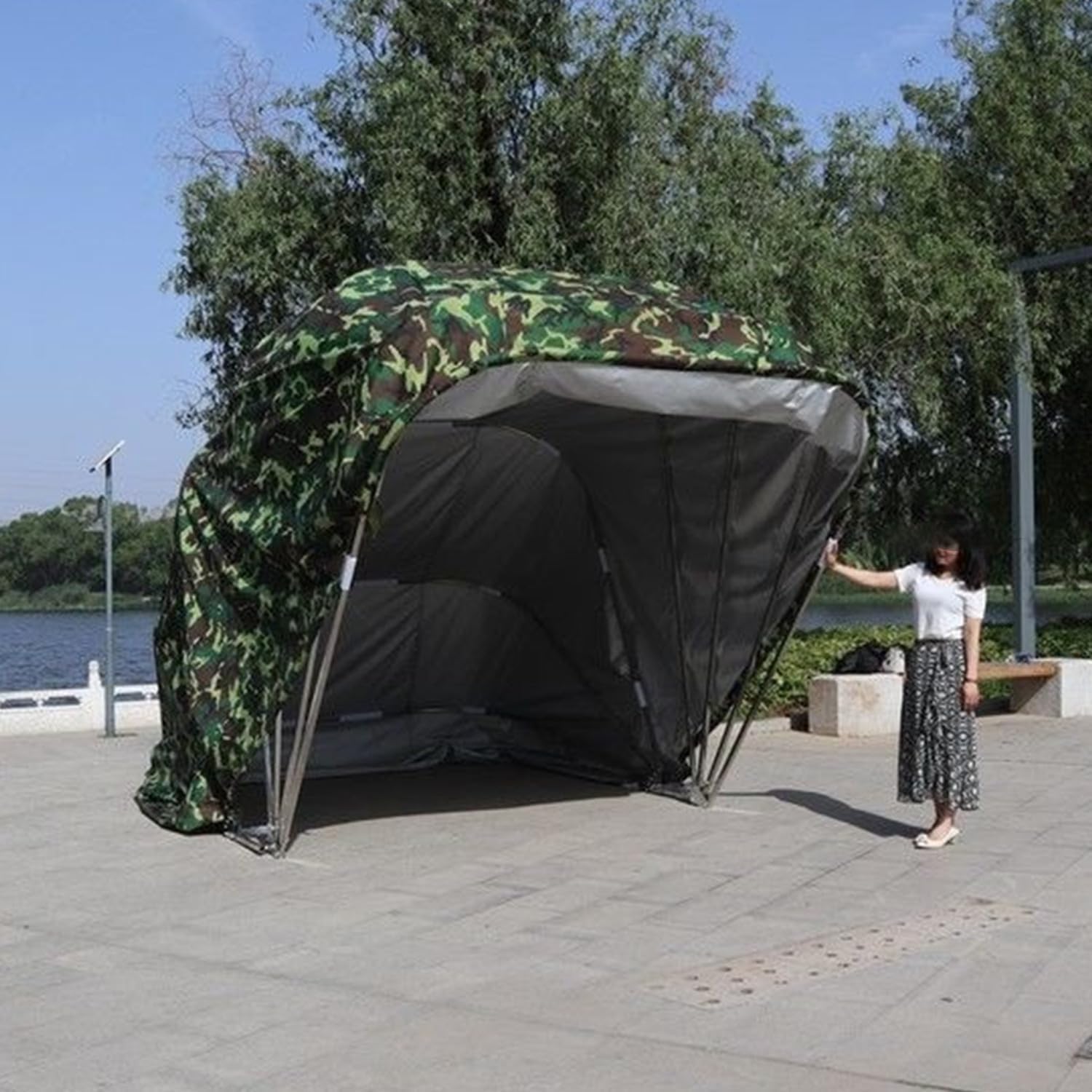 Large Heavy Duty Metal Carport, Outdoor Garage Car Shelter Shade, Retractable Carport, Semi-Automatic Mobile Cold-Proof Carport for Car (19x8.8x8ft)