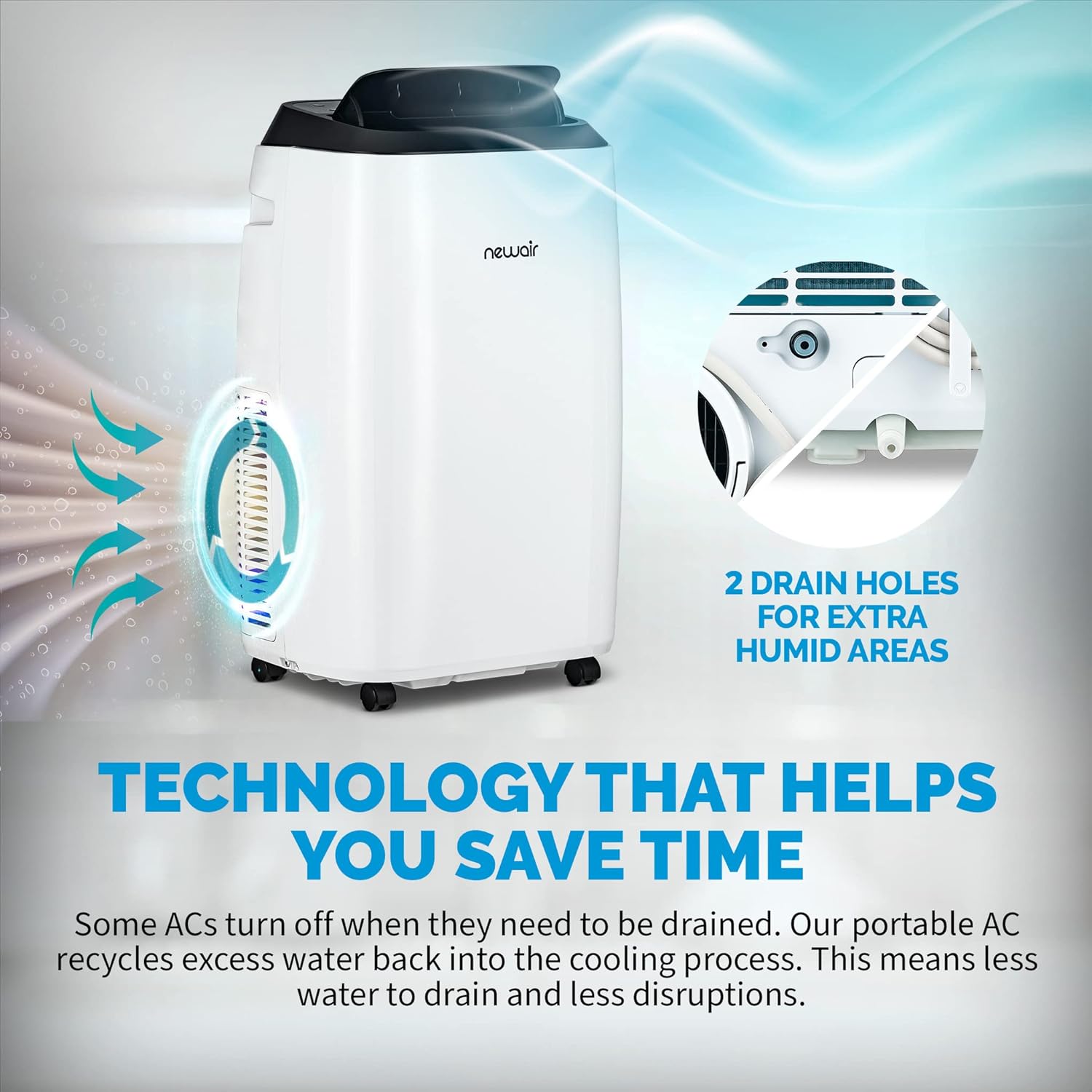 Newair Portable Air Conditioner | 14,000 BTU | White | Modern AC Design with Easy Setup Window Venting Kit, Self-Evaporative System, Quiet Operation, Dehumidifying Mode with Remote and Timer