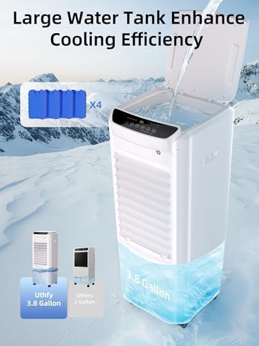 Uthfy Evaporative Air Cooler with 4 Modes, 3 Speed, 4.2 Gal Water Tank, 28