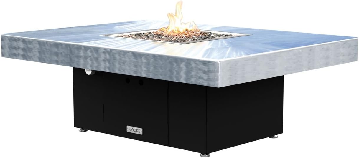 COOKE Santa Barbara Rectangular Fire Pit Table - 40 x 30 - Natural Gas - Brushed Aluminum Top - Black Powdercoat Base