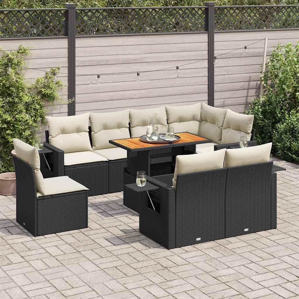 Large Modular Garden Sofa Set, Black PE Rattan Outdoor Patio Furniture, 9-Piece Weather Resistant Seating for Balcony, Terrace, Garden Lounging