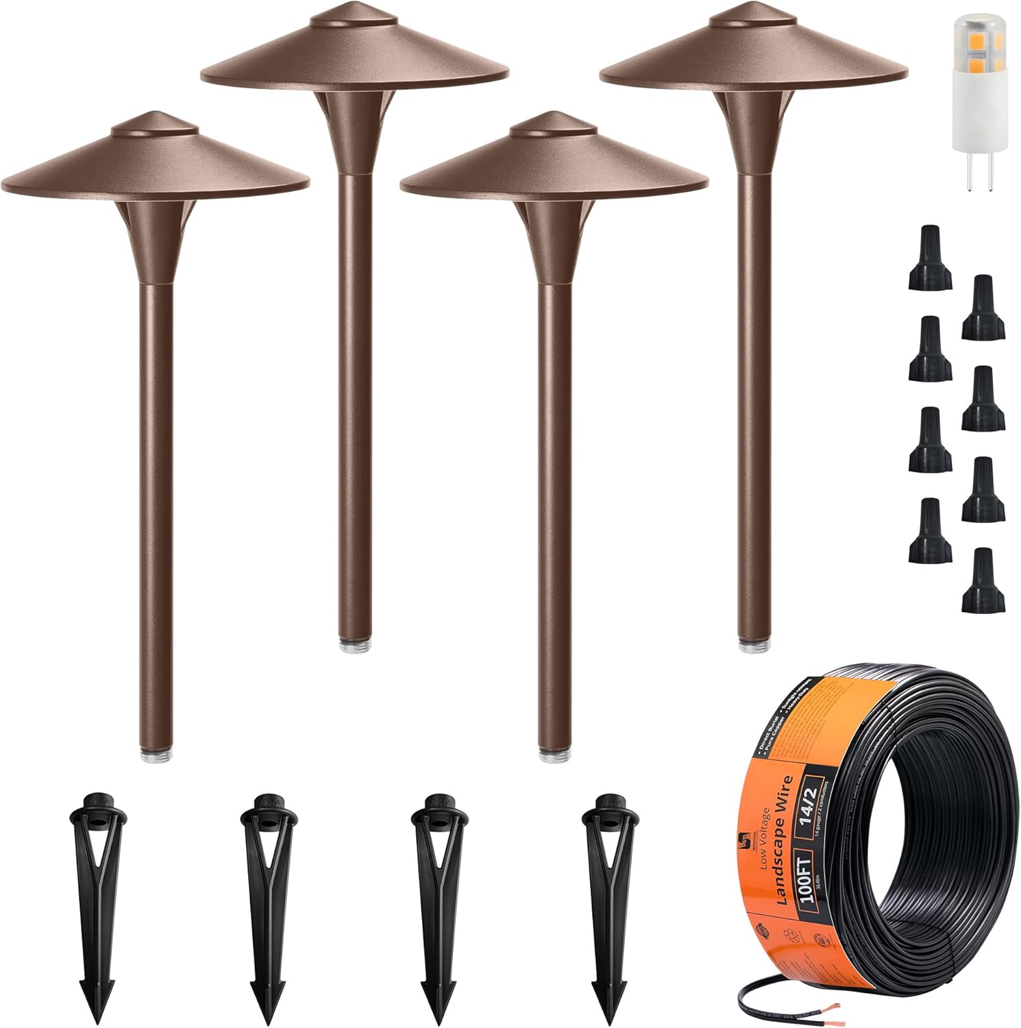 VISTA 4-Pack Cast Aluminum Landscape Path Lights, 12V Low Voltage Landscape Lighting Pathway Lights with 1.5W G4 LED Bulb for Outdoor Walkway Yard Garden Driveway