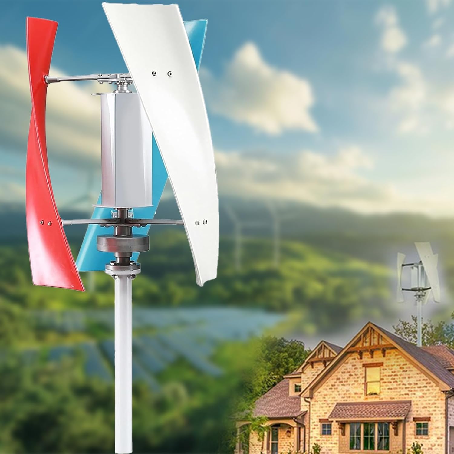 Vertical Axis Wind Turbine Generator 2000W with Controller for Home Street Lighting ，3 - Blades Helical Magnetic Levitation Shaft， Ideal for Home,RV，Factory, Street Lighting