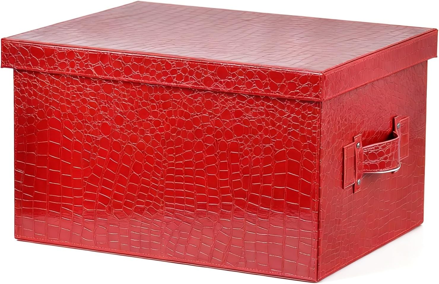 Premium Leather Storage box With lid Reinforced Handle Stackable Multi Purpose Organizer for Home Office Garage Camping Dorm pet Supplies Outdoor Storage Cabinet(Wine red,49cm/19.3in)