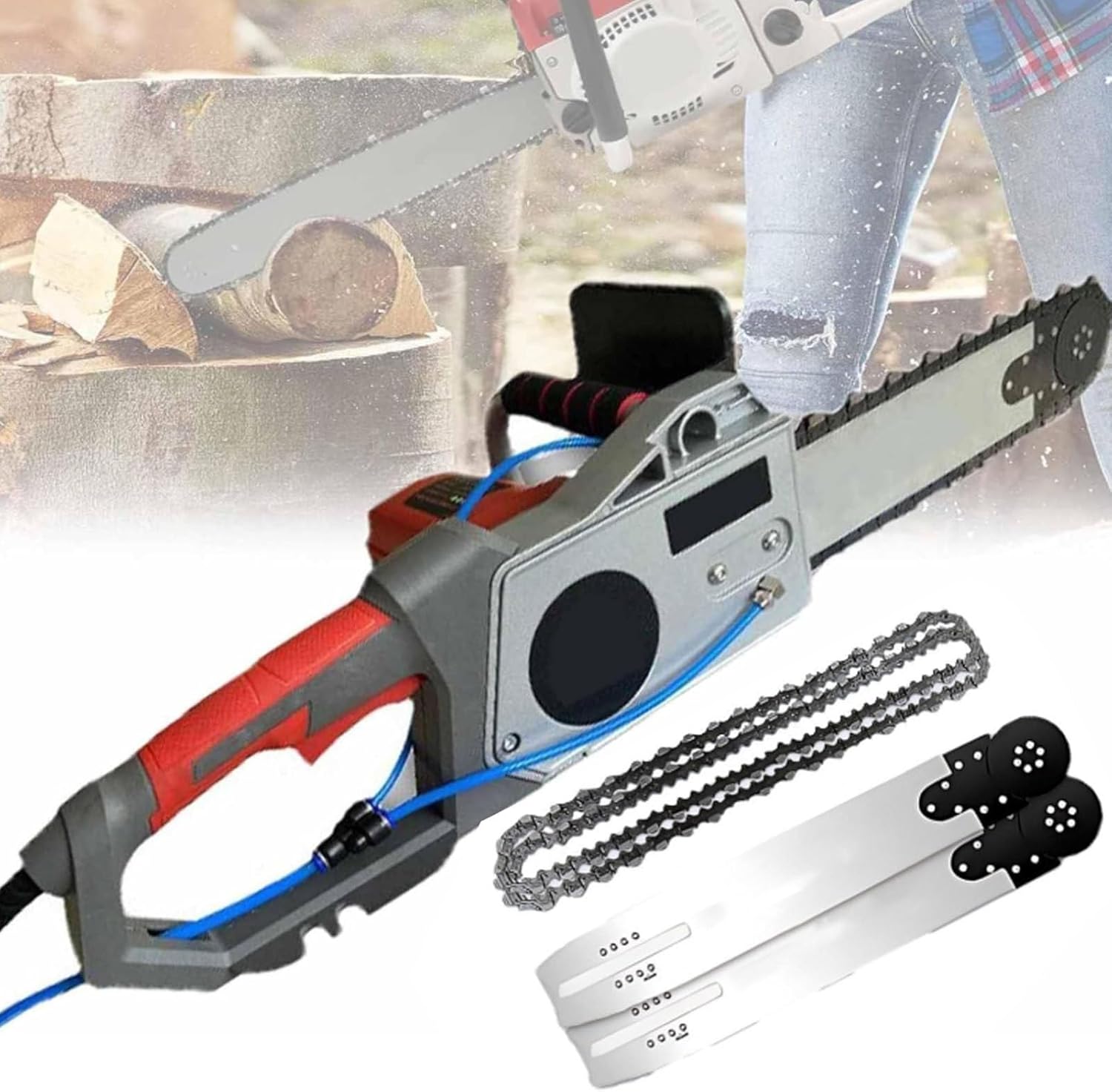 Electric Concrete Saw,High Power Metal Chop Saw,Wall Groove Saw,2 Chains,2 Guide Bar,for Cutting Steel Bars (Depth48cm)