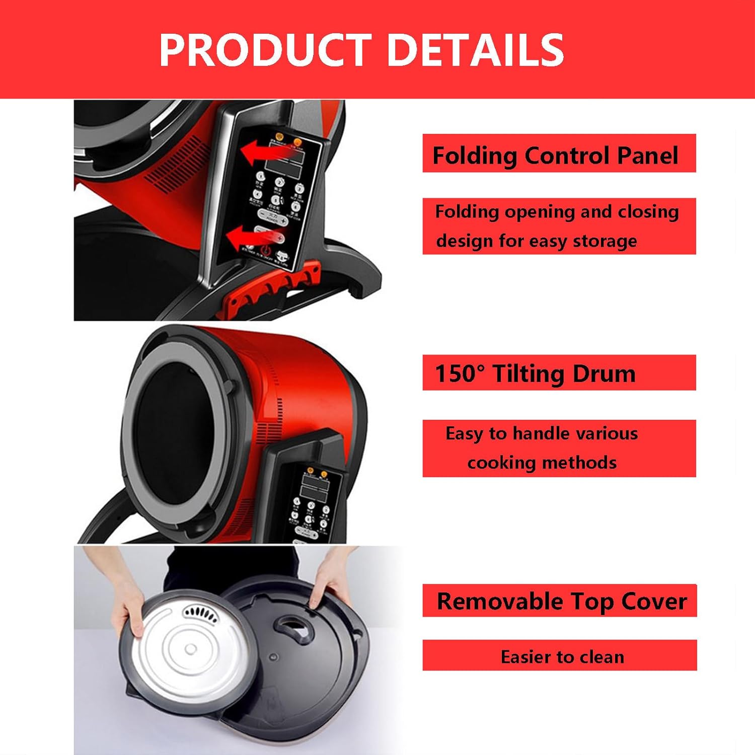 Automatic Cooking Machine, Food Steamer 360° Rotatable Stir Fry Robot, 6L Capacity Fried Rice Machine with LED Display & Detachable Top Cover for Commercial Home Use (with 2 Grater)