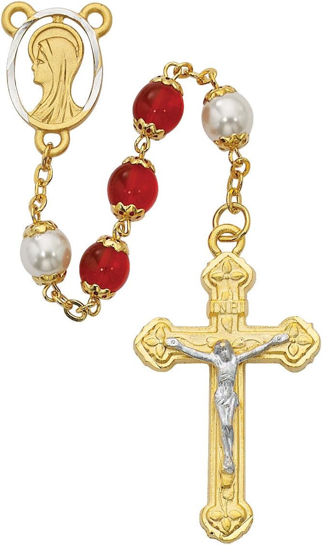452H/F 8MM RED/PEARL CAPPED ROSARY