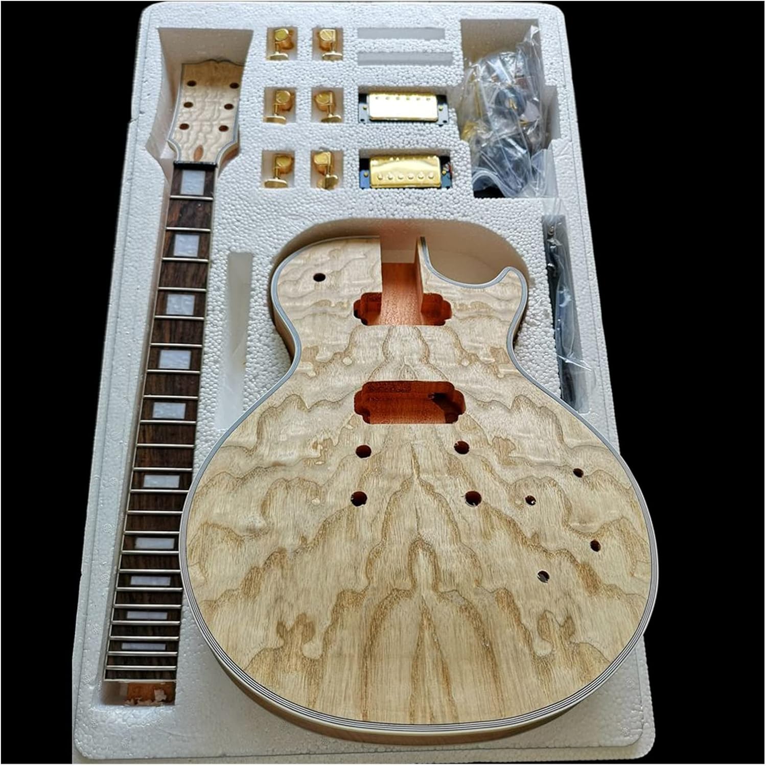 Electric Guitar Kit Flower Ash Willow Red Pear Production Material Accessories Veneer Peach Core Solid Wood Body DIY Guitar Kit (Color : 3)