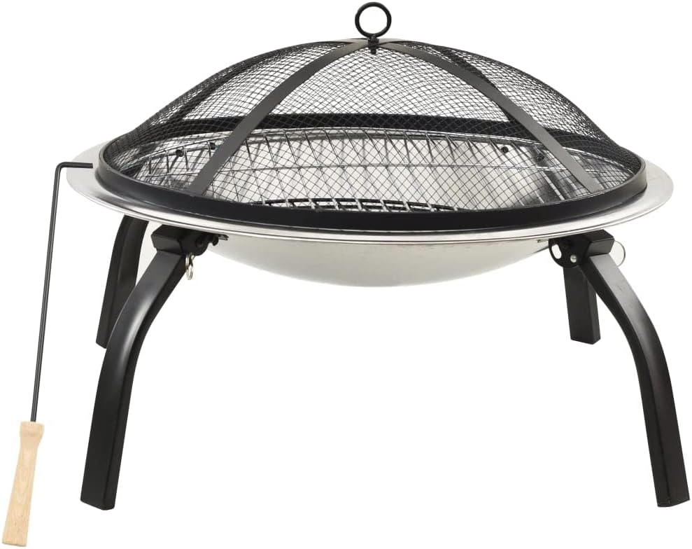 Small Outdoor Fire Pit,2-in-1 Fire Pit and BBQ with Poker,Fire Pit Cooking Grate,Patio Fire Pit,Fire Bowl,for Camping, Cooking, Tailgating, and Patio, 22