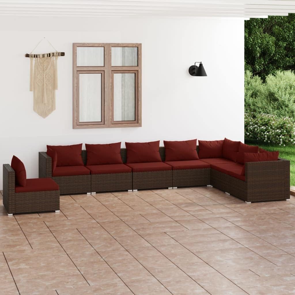 8 Piece Patio Lounge Set with Cushions Poly Rattan Brown,Modern Modular Outdoor Patio Lounge Set in Brown with Comfortable Cushions Furniture Sets for Patio, Lawn & Garden