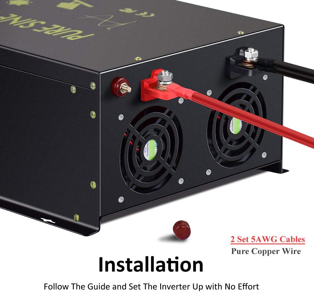 WZRELB Pure Sine Wave 5000W (10000W Surge) 24V Power Inverter DC to AC Power - Solar, RV (RBP-500024)