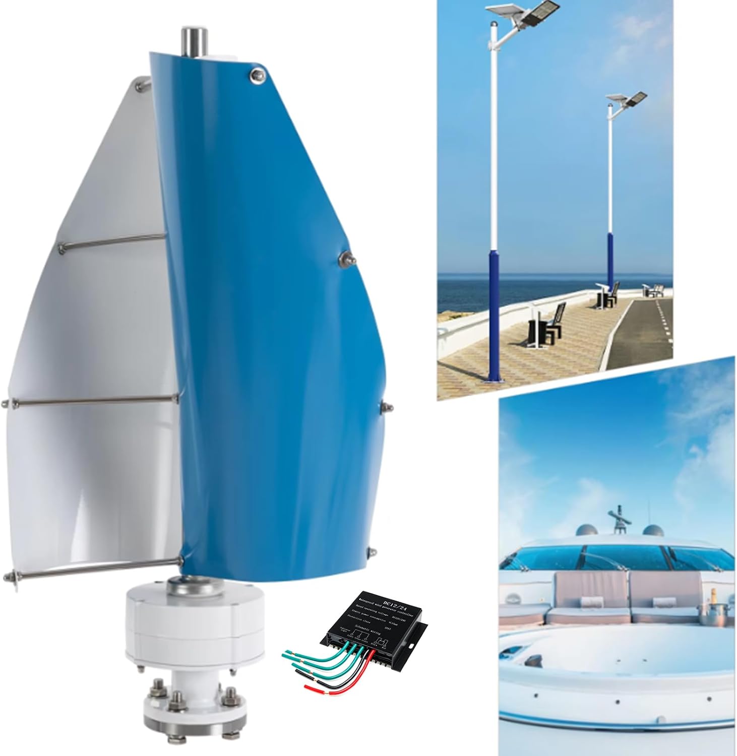 10000W 12V-220V 2 Blade Spiral Permanent Magnet Wind Power Turbine Generator,W/Controller Easy To Install Suitable for Outdoor Garden Lighting,24V