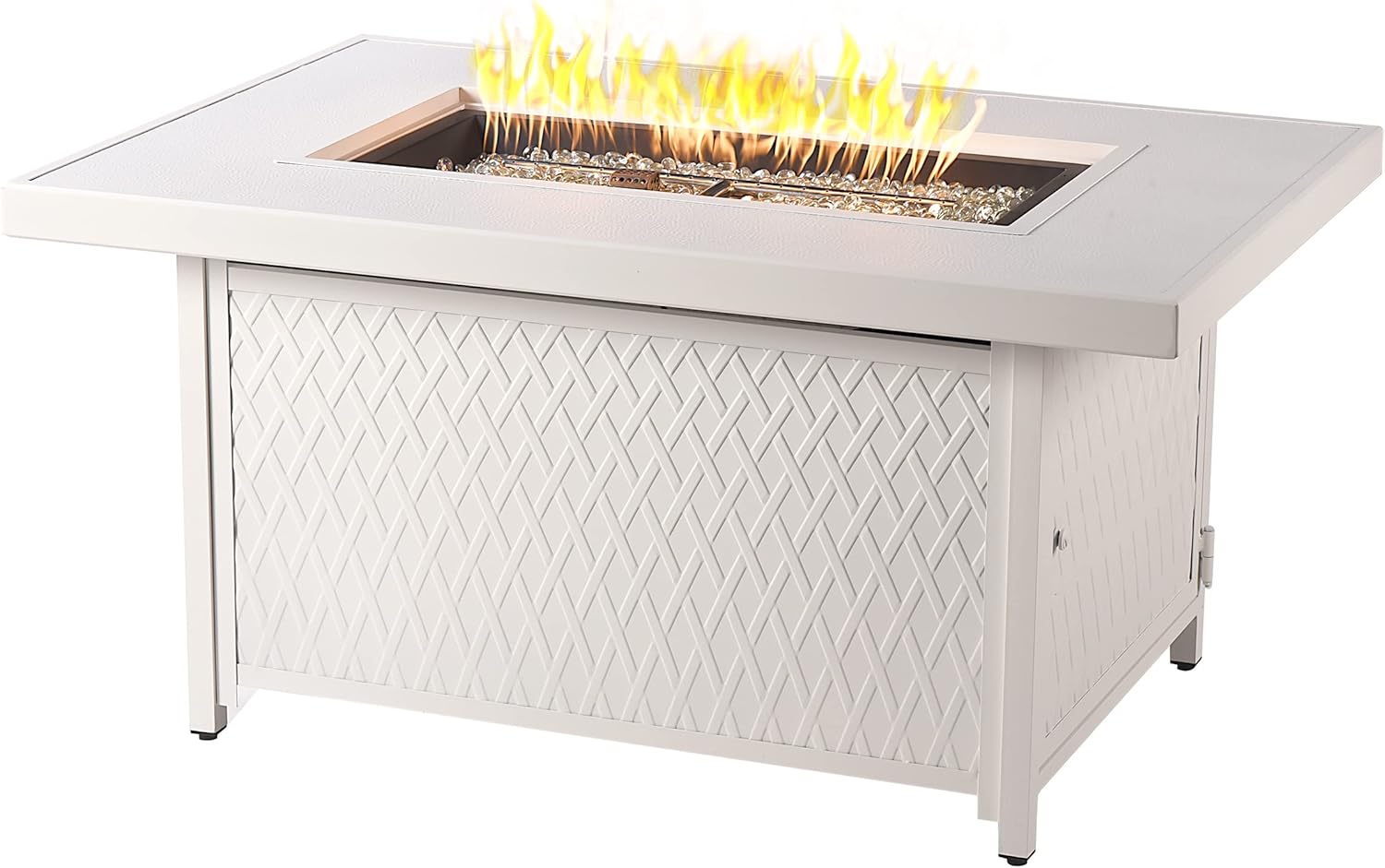 Rectangular 48 in. x 36 in. Aluminum Propane Fire Pit Table, Glass Beads, Two Covers, Lid, 57,000 BTUs in White Finish