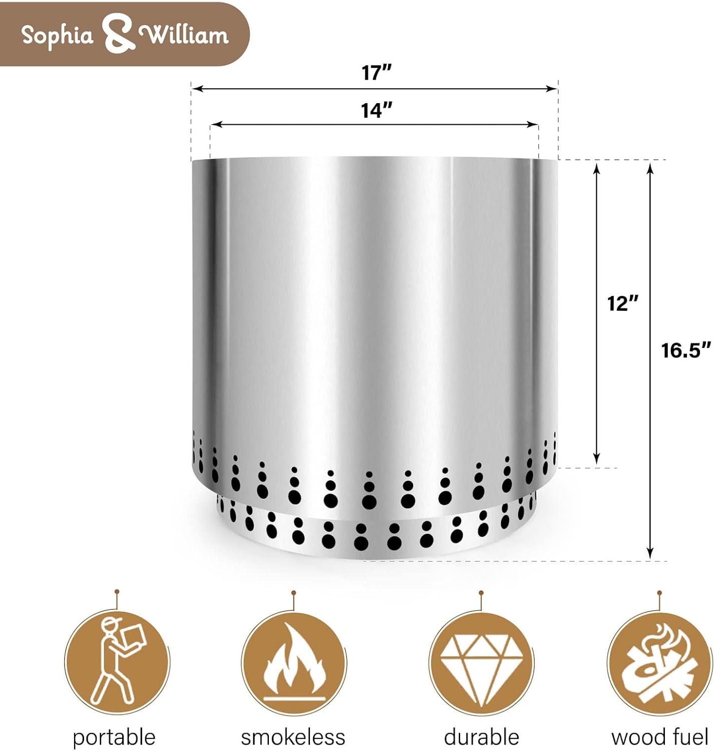 Sophia & William Smokeless Wood Burning Outdoor Fire Pits Stove, 17